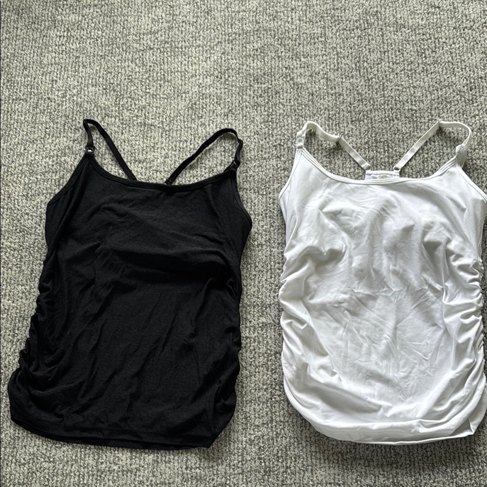 Beyond Yoga Black and White Ruched Sleeveless nursing/maternity tanks
